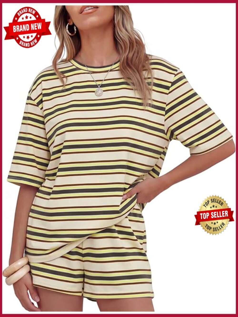 Striped 2 Piece Short Set Loose Fit Matching Lounge Airport Travel Workout